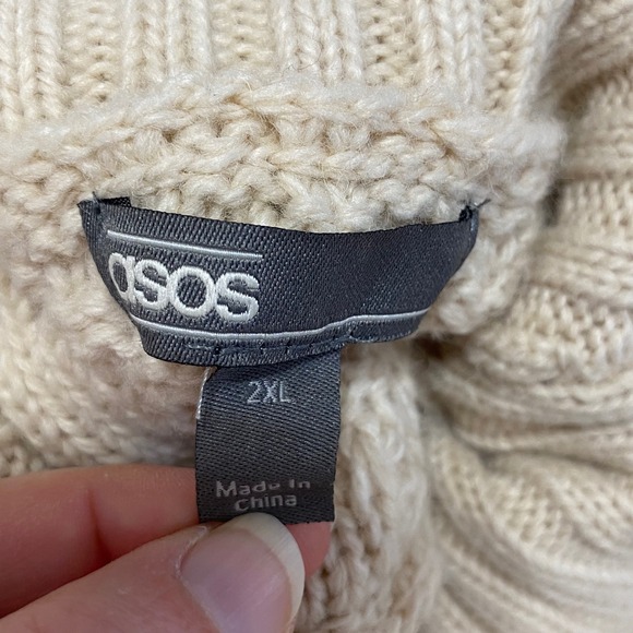 ASOS Men's Beige Cable Knit Turtleneck Sweater 2XL Wool Blend - Picture 2 of 9